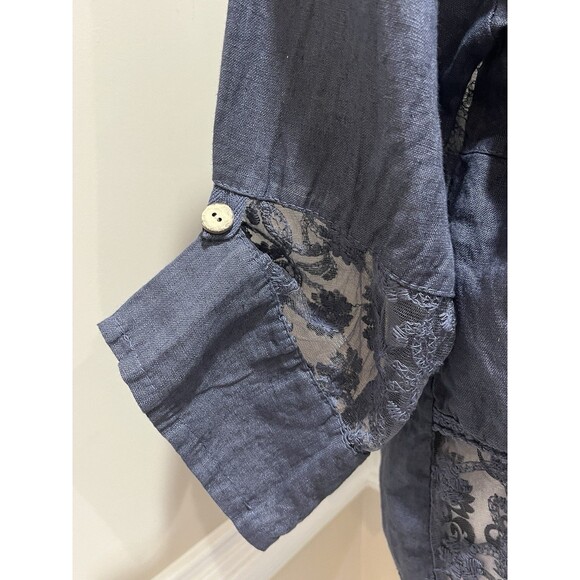 100% Linen Button Front Shacket Sz Med made in Italy Lagenlook Boho Hippie Blue - Picture 3 of 15
